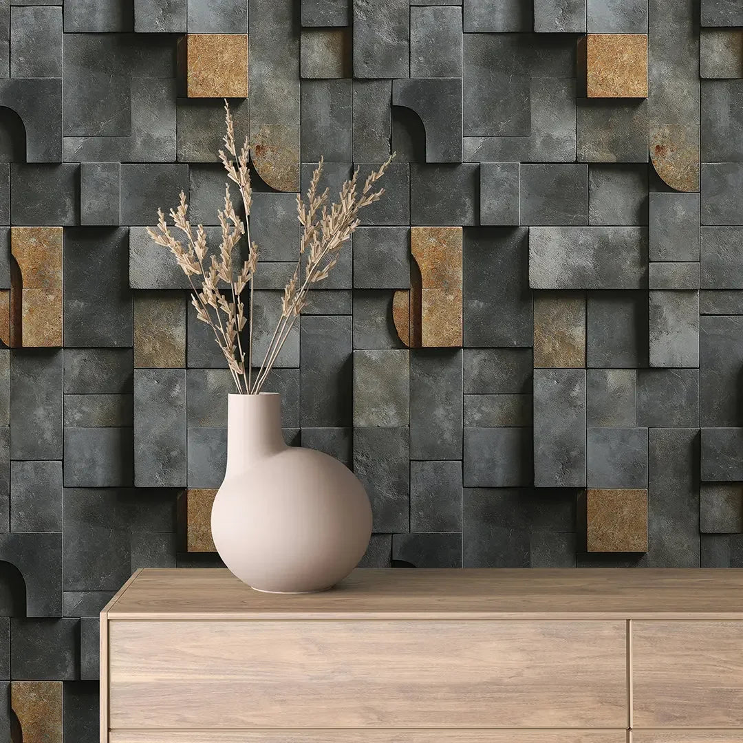 Urban Slate & Copper Geo-Block - WallCreatives