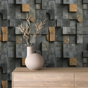 Urban Slate & Copper Geo-Block - WallCreatives