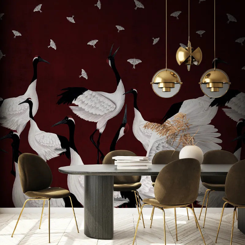 Grus Japonesis in Burgundy Wallpaper Vladila