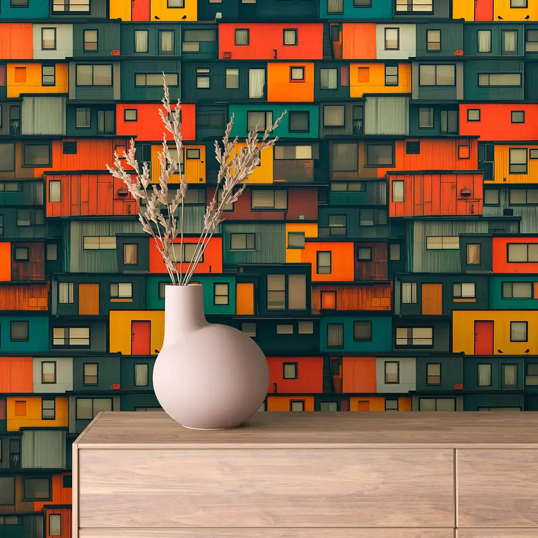 Vibrant Stacked Metropolis Mural - WallCreatives