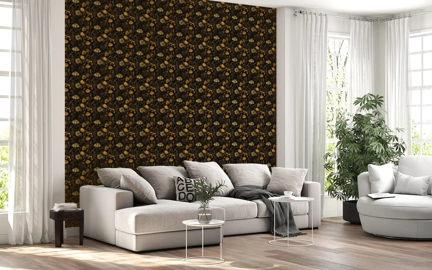 Golden Noir Floral Tapestry WallCreatives