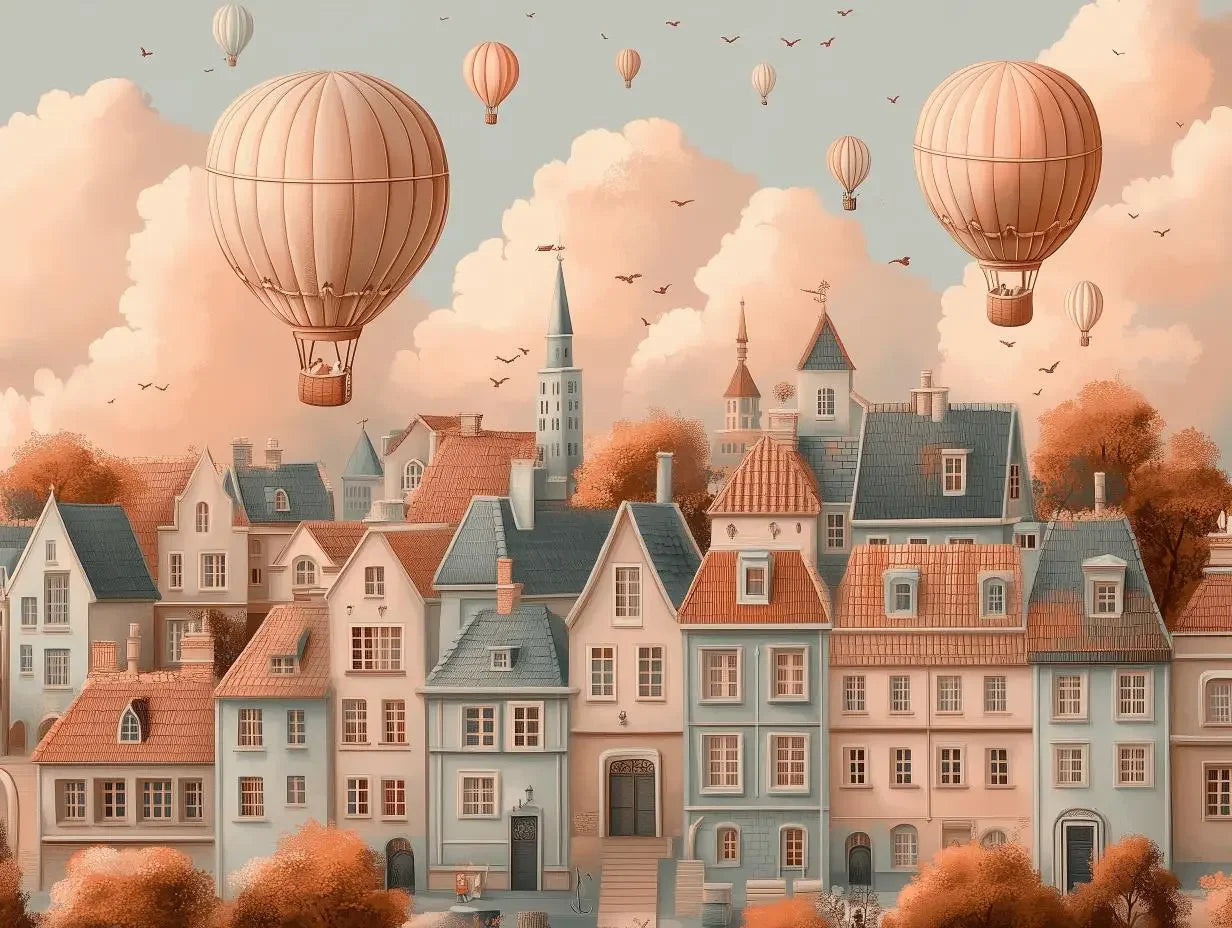 Whimsical Dawn Balloon Flight - WallCreatives