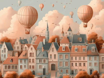 Whimsical Dawn Balloon Flight - WallCreatives