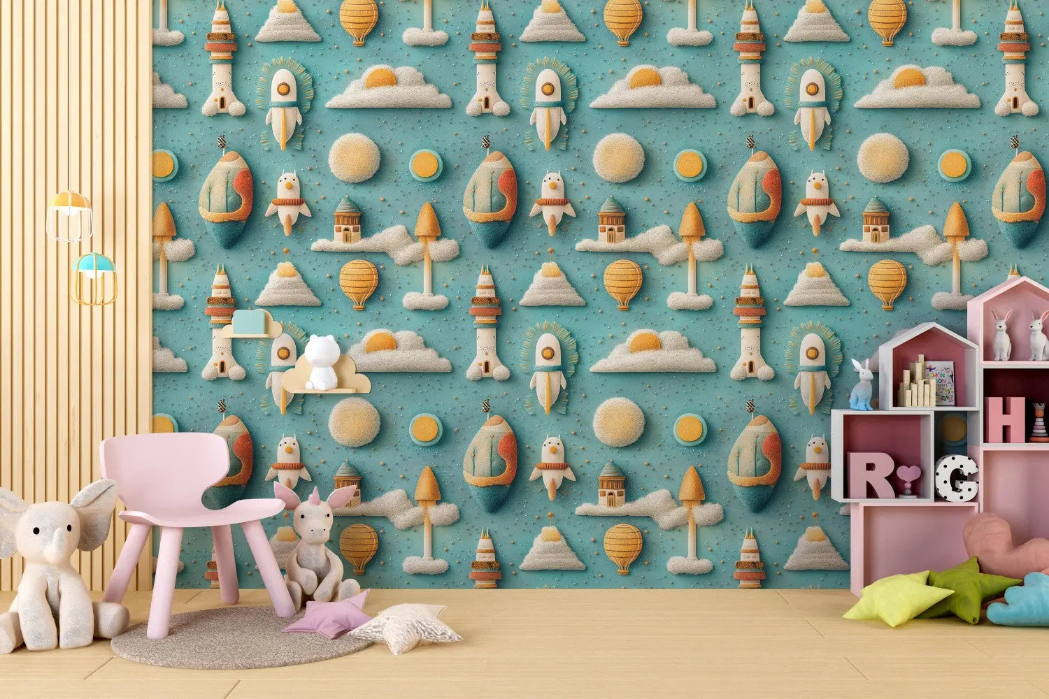 Whimsical Felted Sky Adventure WallCreatives