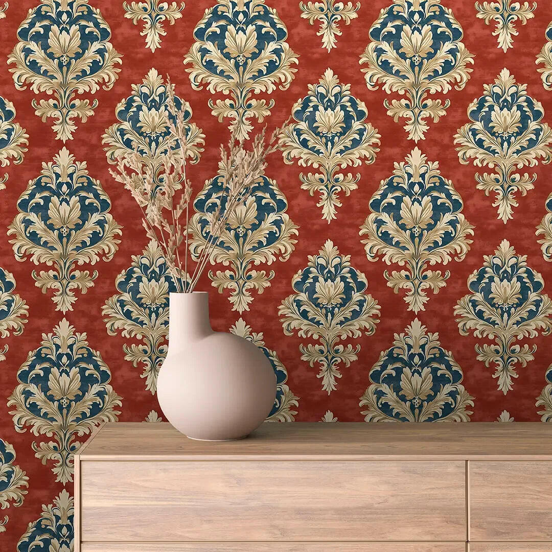Venetian Crimson Brocade Wallpaper - WallCreatives