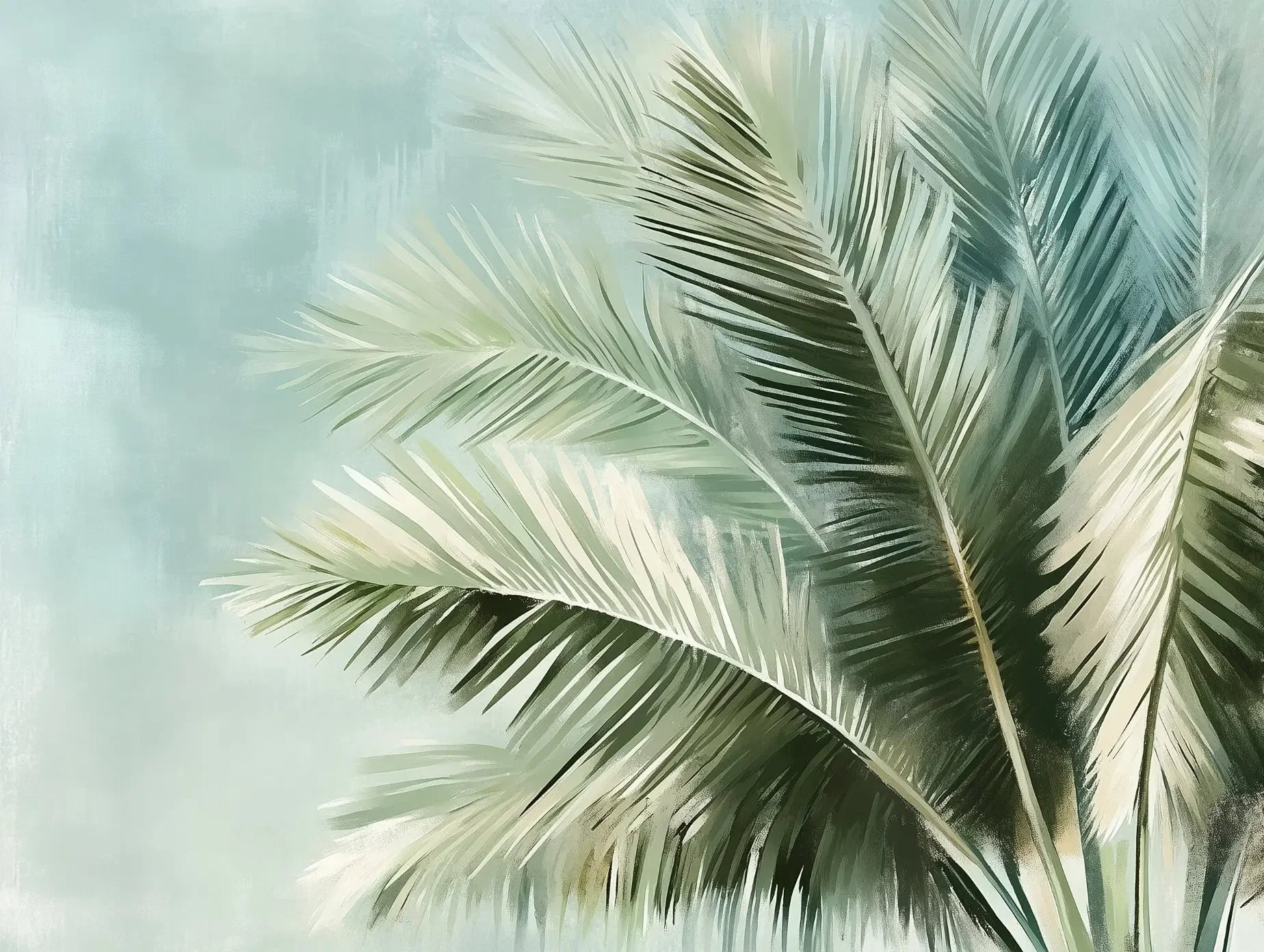 Whispering Coastal Palm Mural - WallCreatives