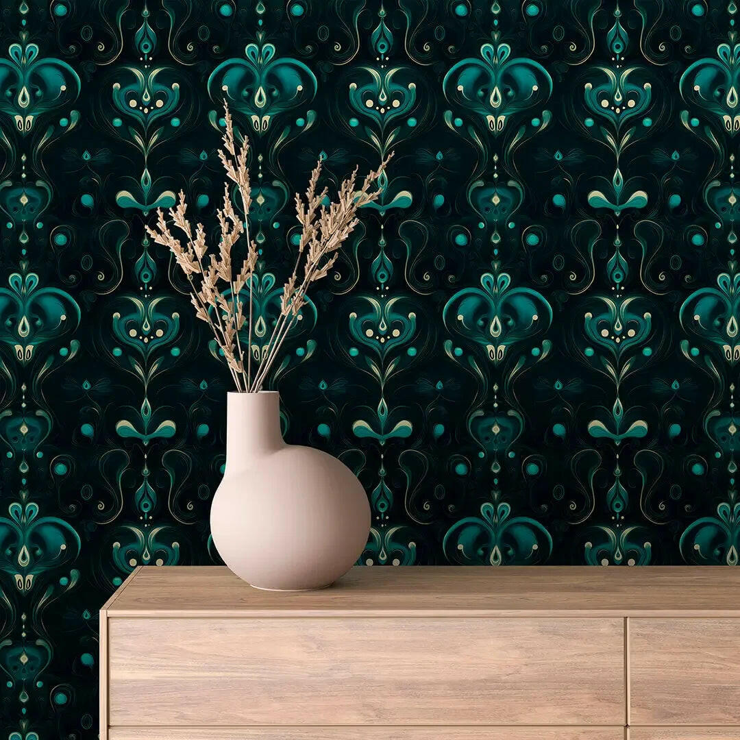 Emerald Reverie Damask - WallCreatives