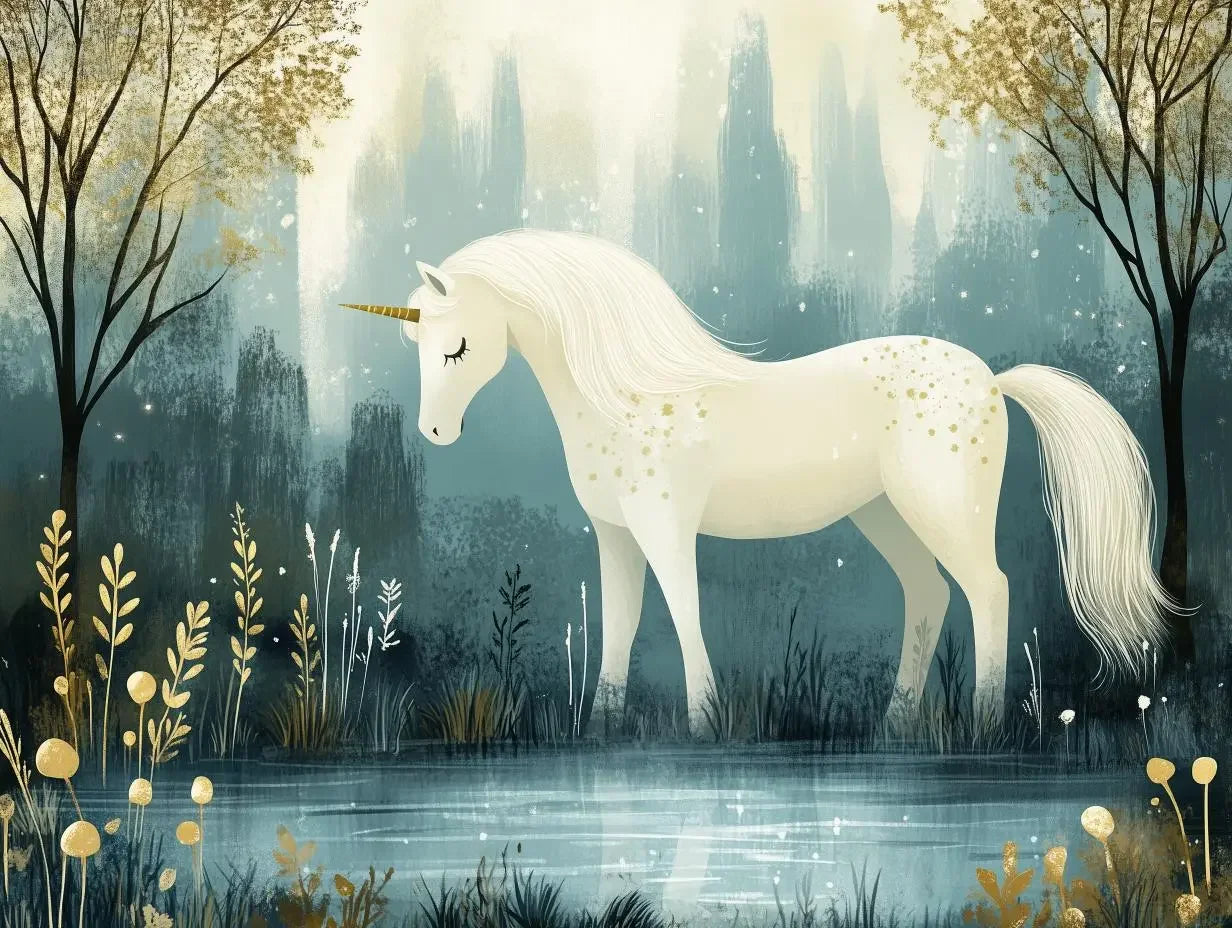 serene unicorn's gilded forest - wallcreatives