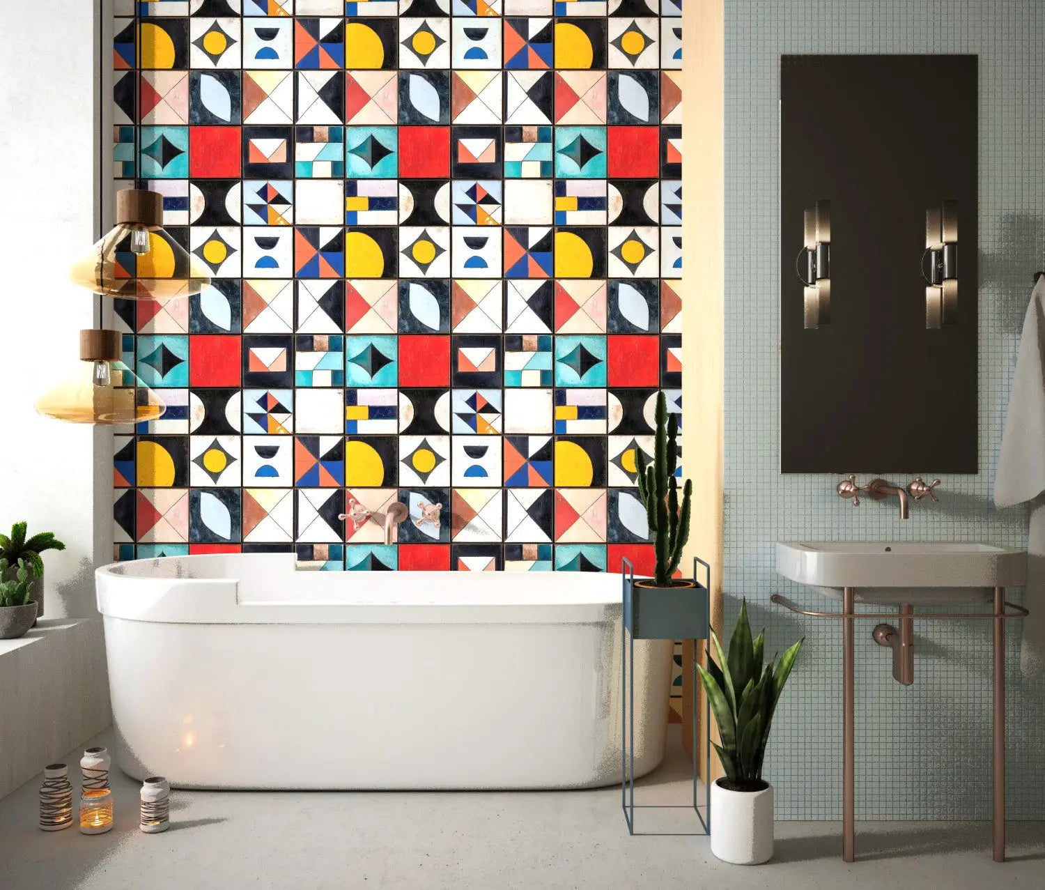 Mid-Century Artisan Tile Mural WallCreatives