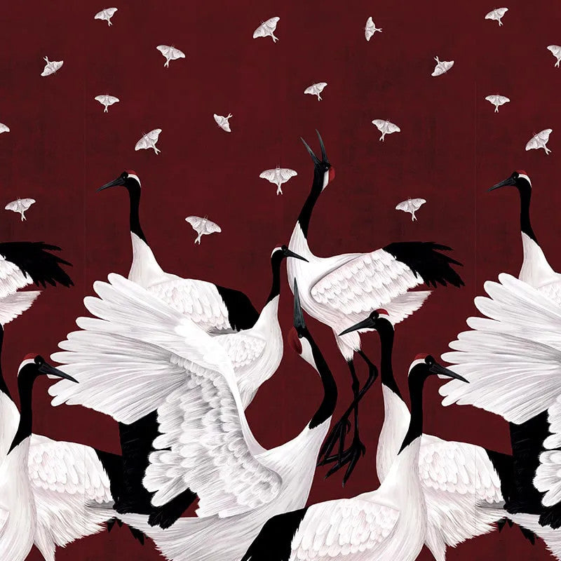 Grus Japonesis in Burgundy Wallpaper Vladila