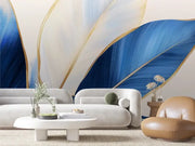 Gilded Azure Leaves Mural - WallCreatives