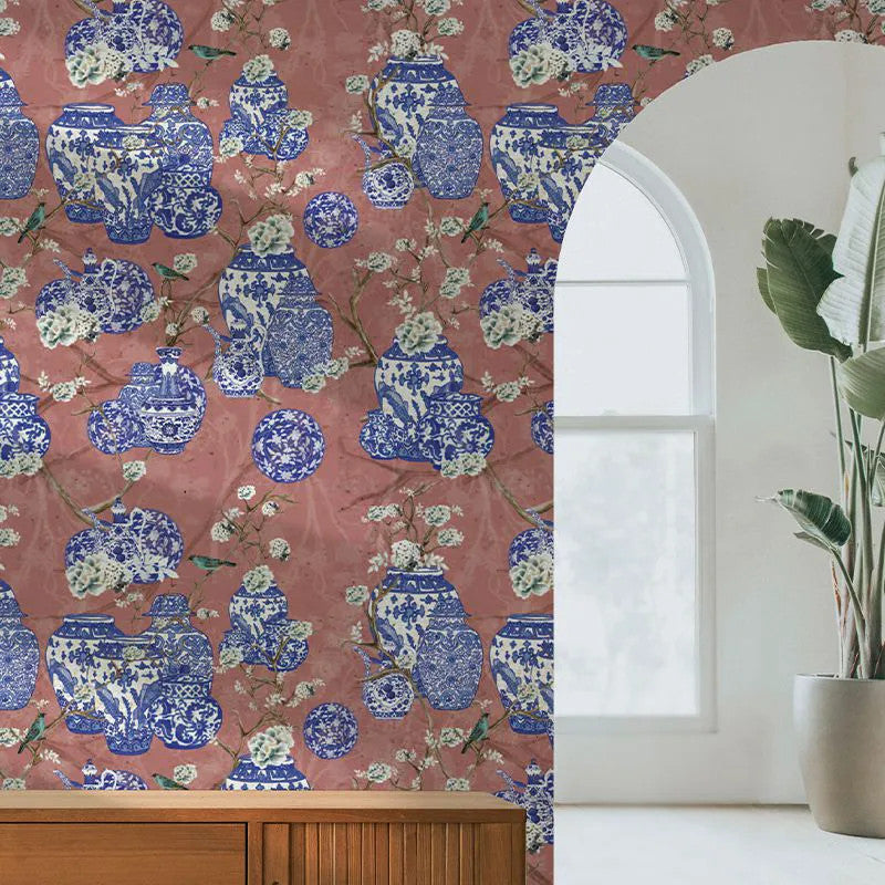 Hydrangea and Ginger Tea Party Pink Wallpaper Vladila