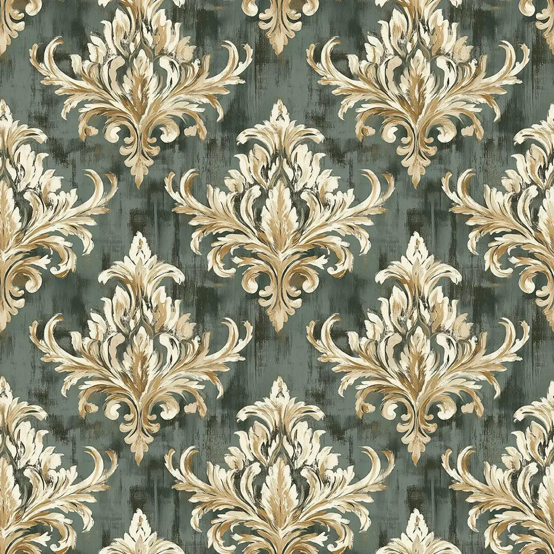 Regal Veridian Damask Wallpaper - WallCreatives