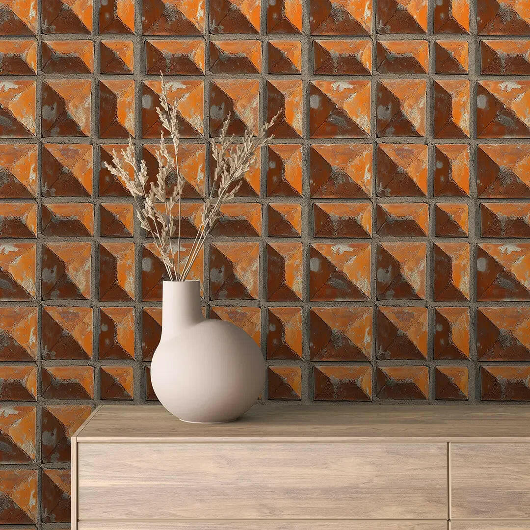 Sun-baked Terracotta Pyramid Wall - WallCreatives