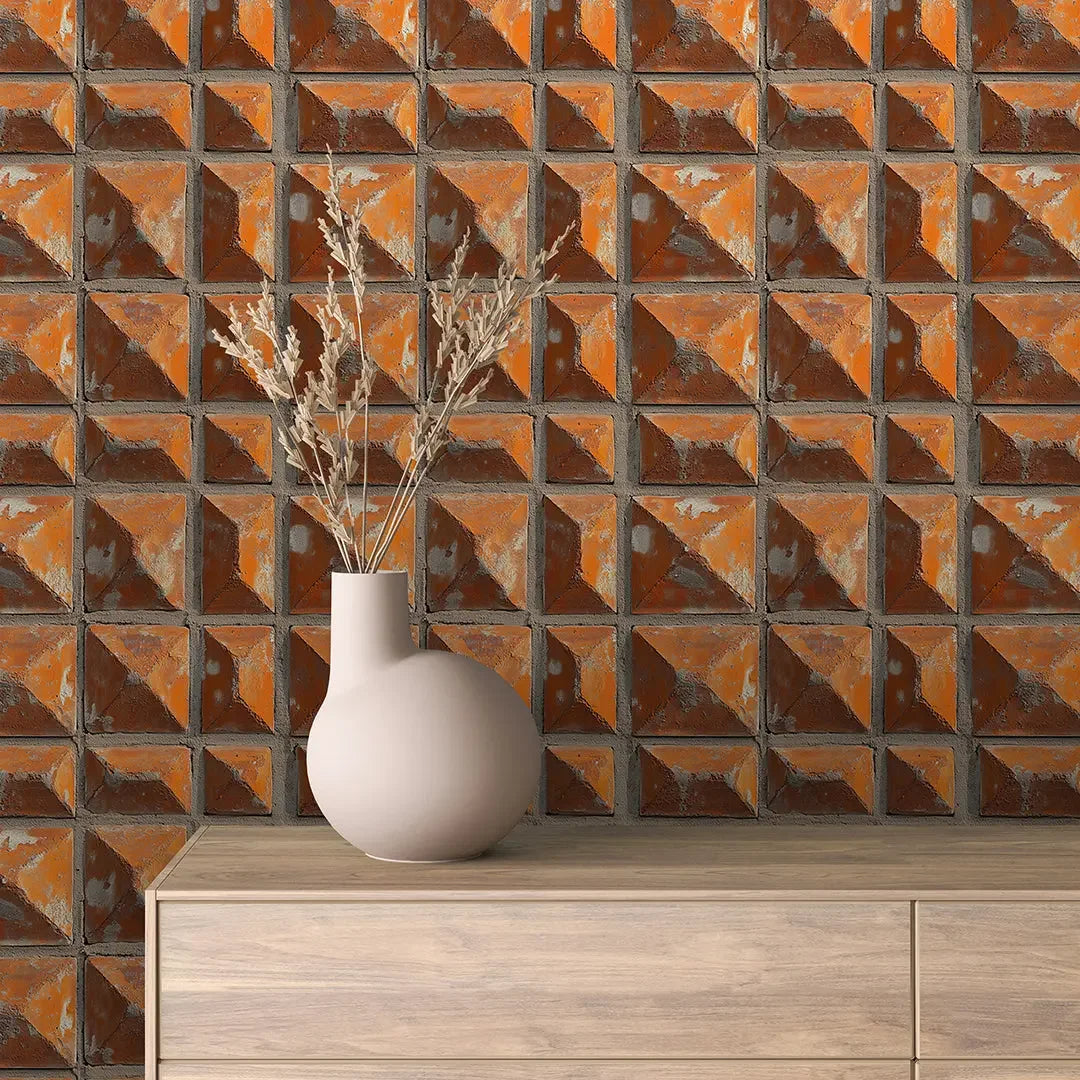 sun-baked terracotta pyramid wall - wallcreatives