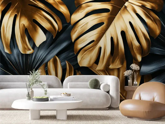 Gilded Tropicana Midnight Mural - WallCreatives