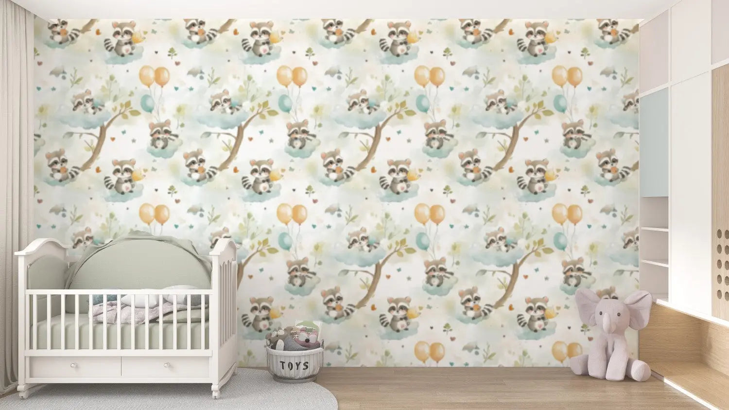 Whimsical Raccoon Sky Adventure WallCreatives