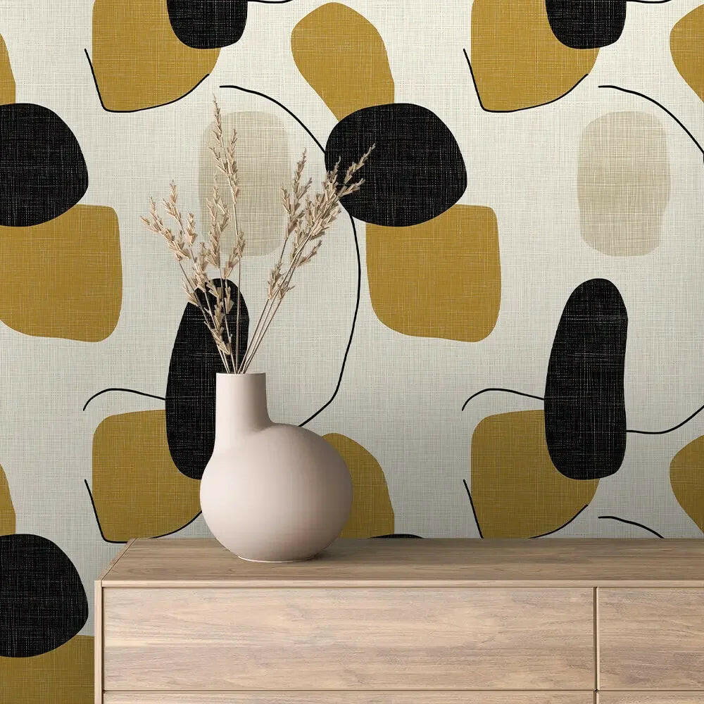 Organic Ochre Linen Forms - WallCreatives