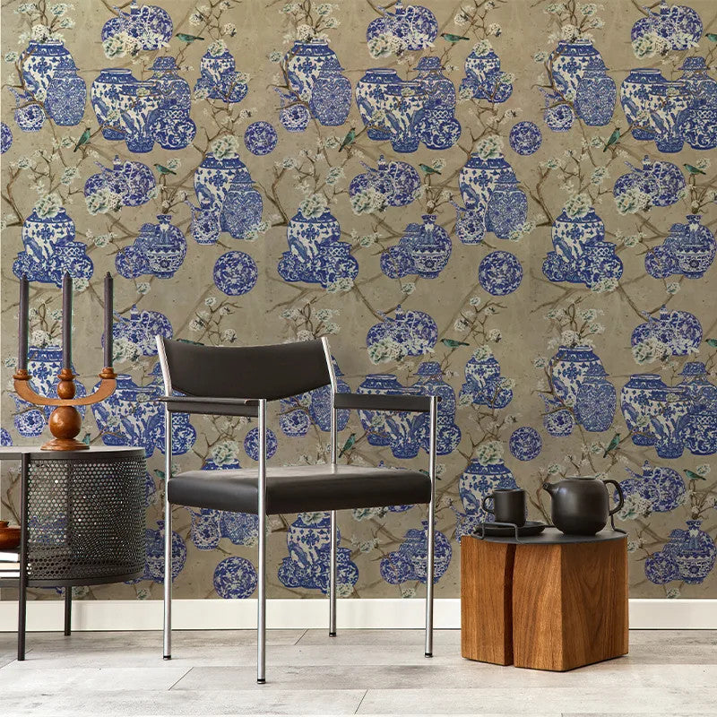 Hydrangea and Ginger Tea Party Cream Wallpaper Vladila
