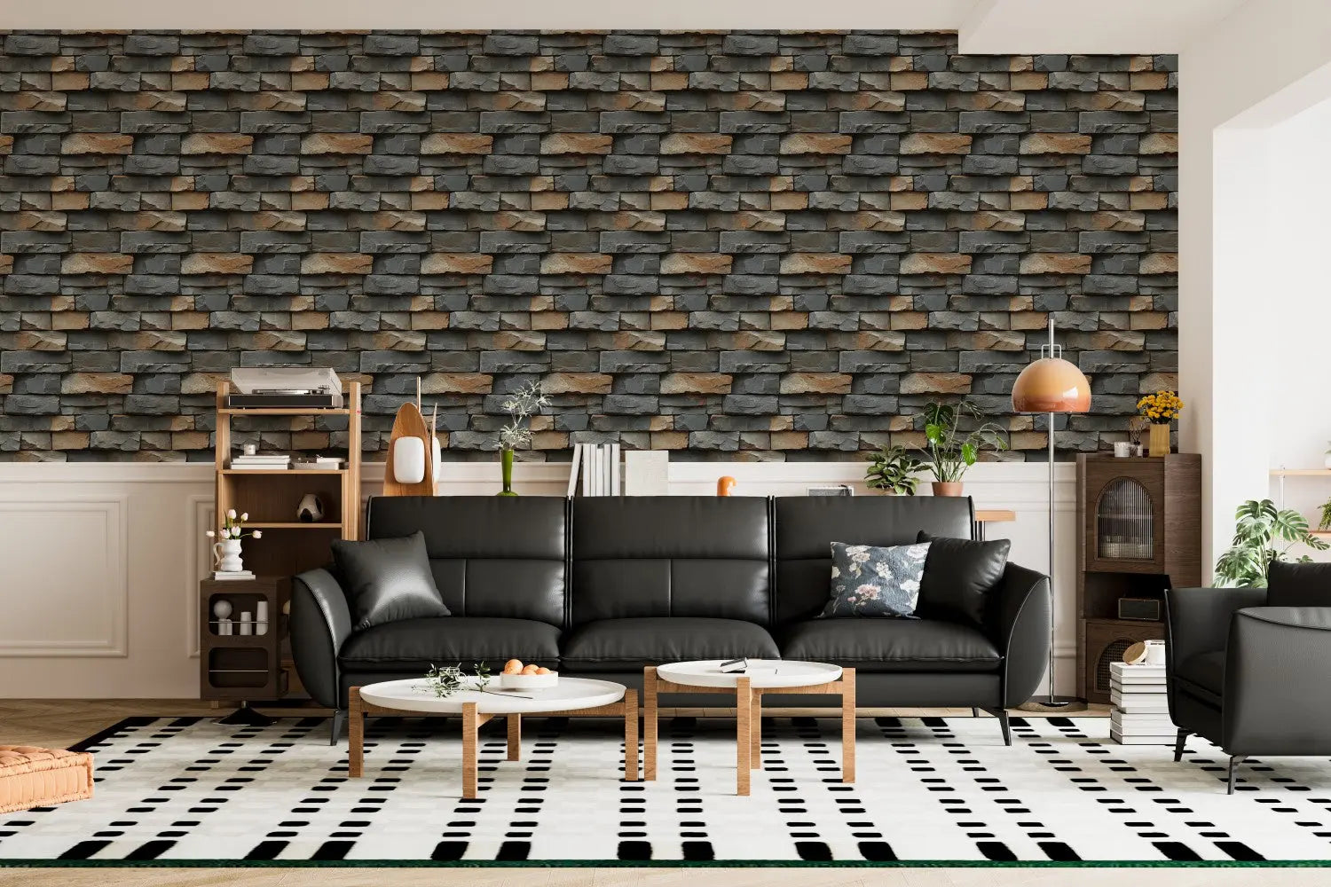 Charcoal Earth Stacked Stone Wall WallCreatives