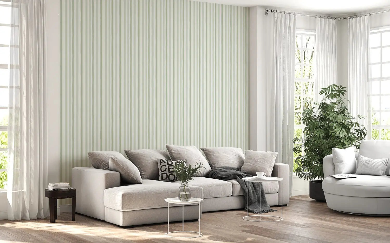Serene Sage Brushstroke Stripes WallCreatives
