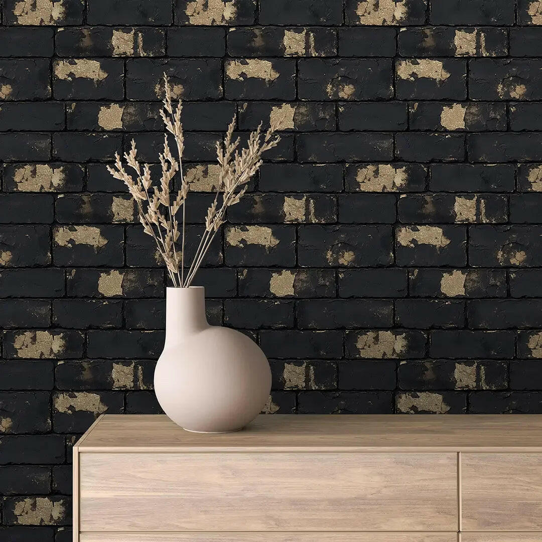 Gilded Noir Brick - WallCreatives