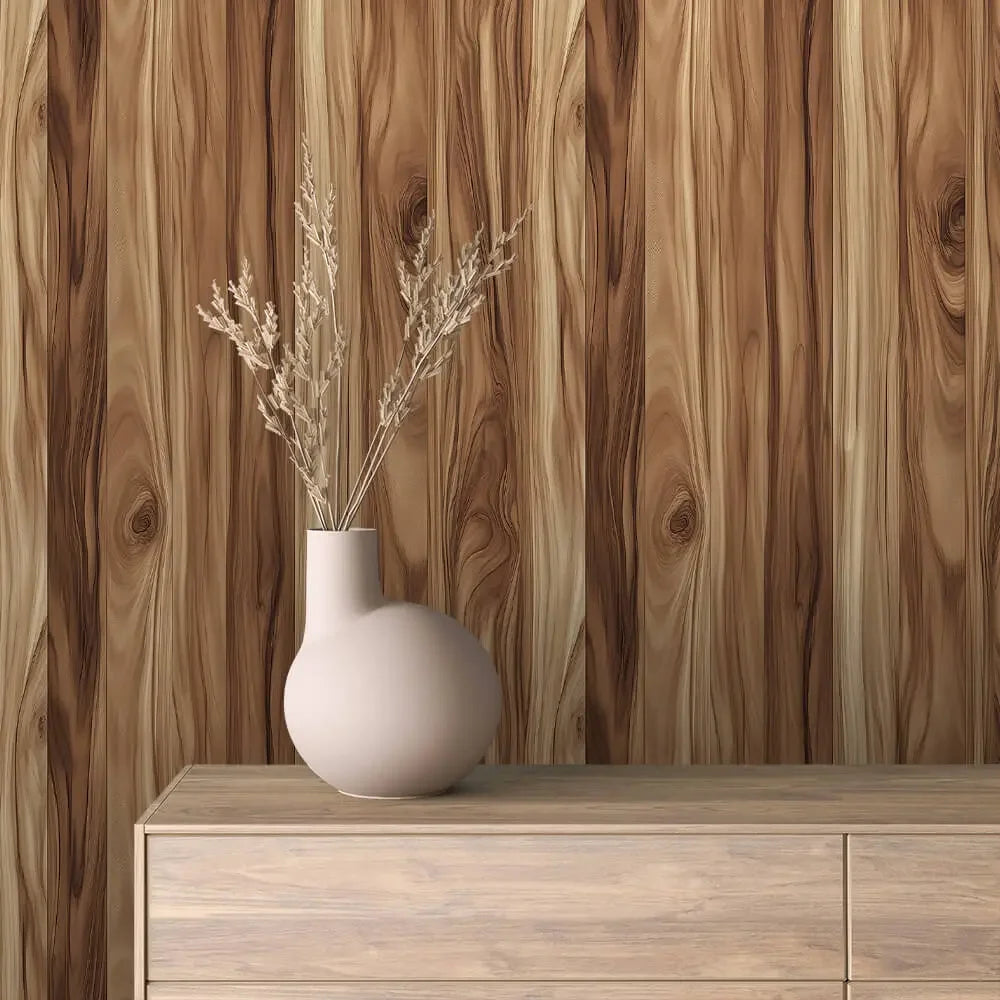 Golden Teak Vertical Planks - WallCreatives