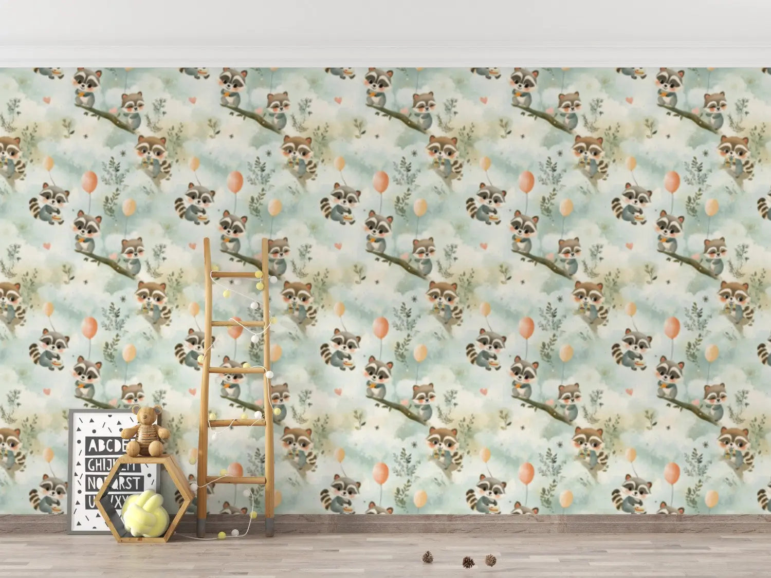 Whimsical Raccoon Sky Party WallCreatives