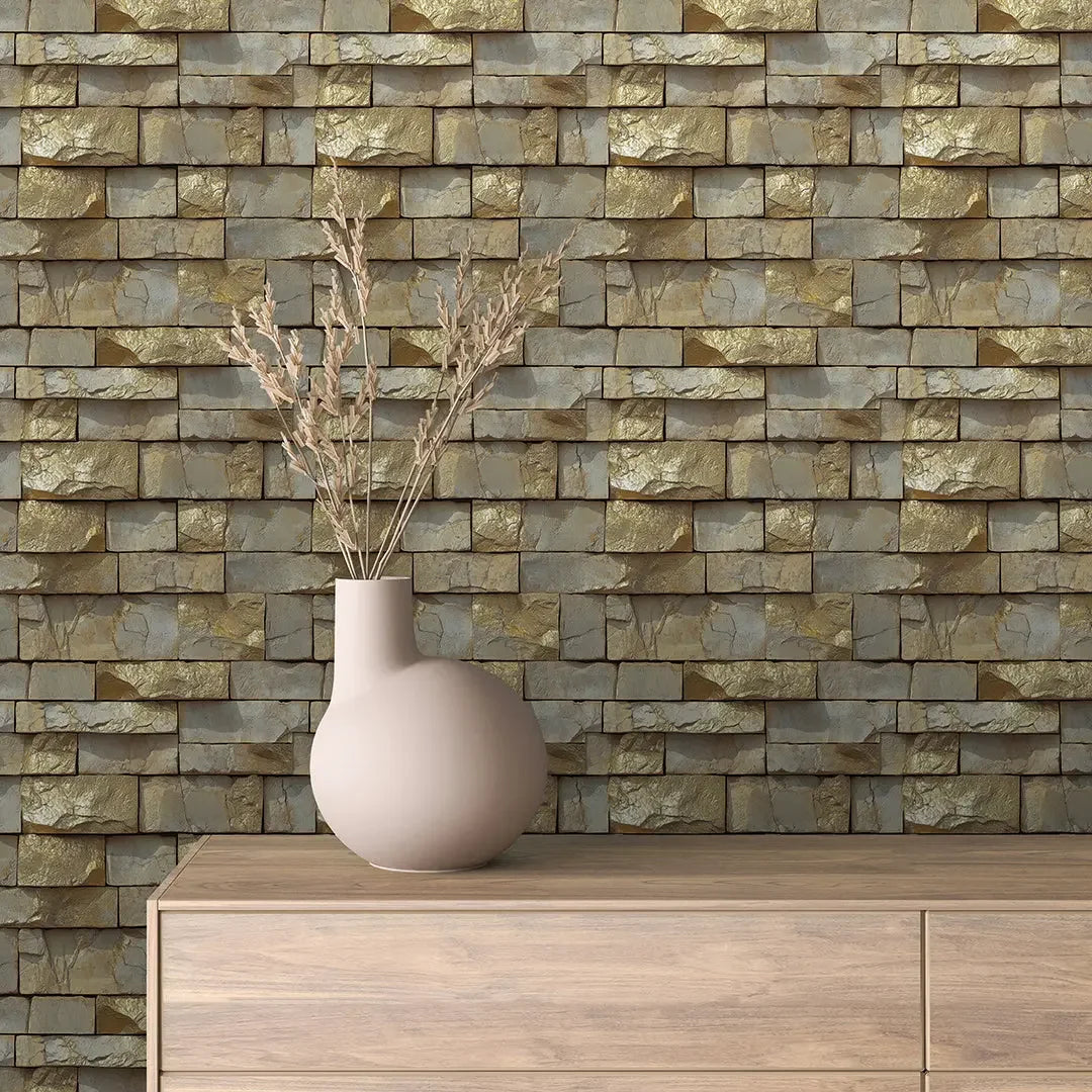 Gilded Canyon Stone Wall - WallCreatives