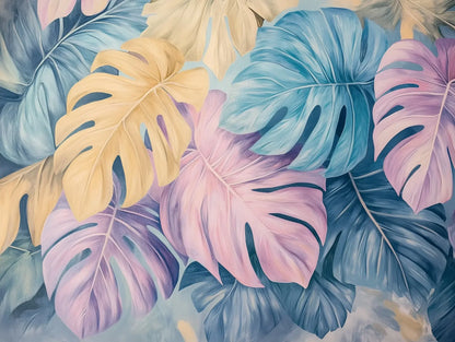 Whispering Monstera Leaves Mural - WallCreatives