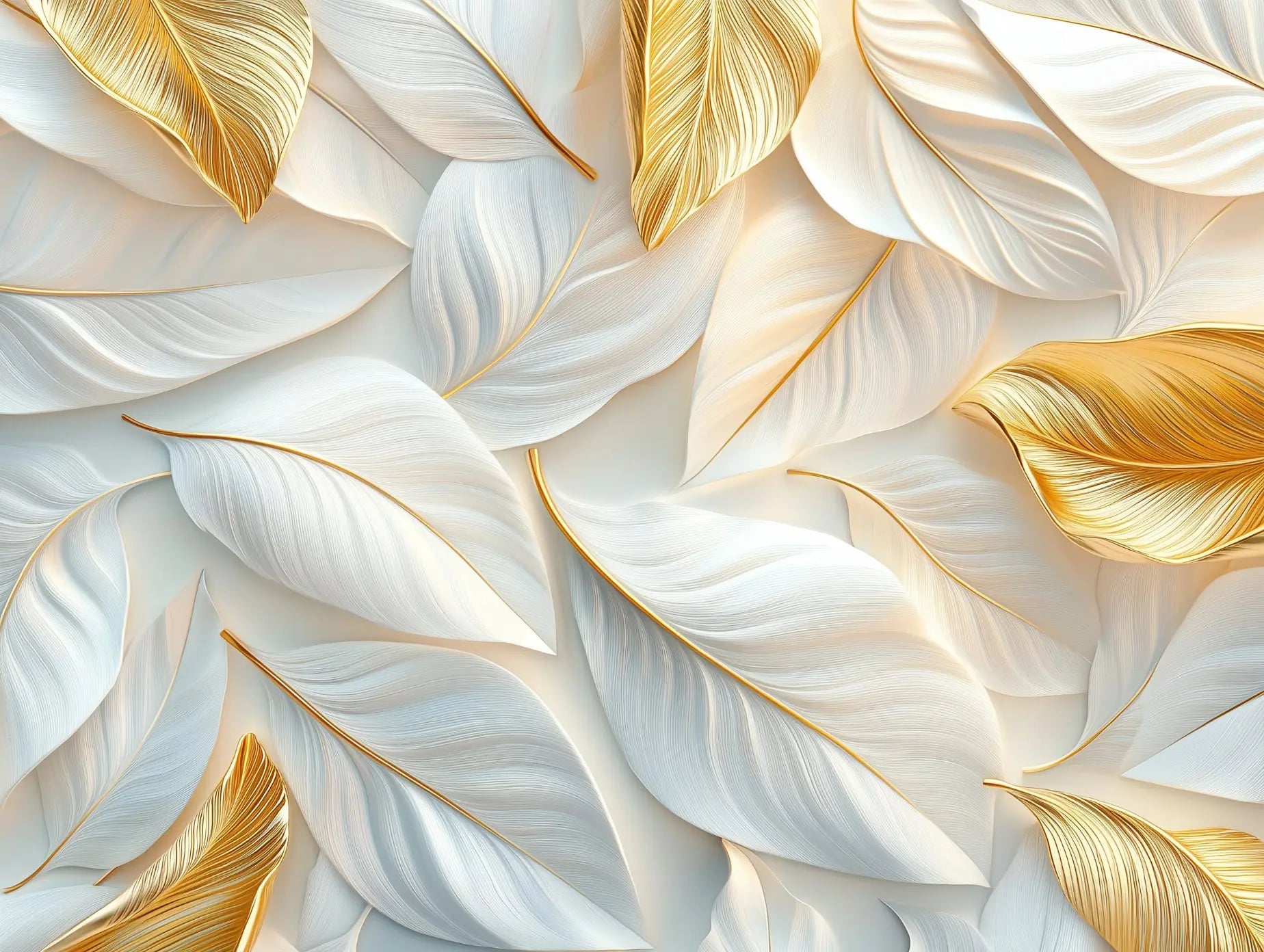 Ethereal Gold Plume Wallpaper - WallCreatives