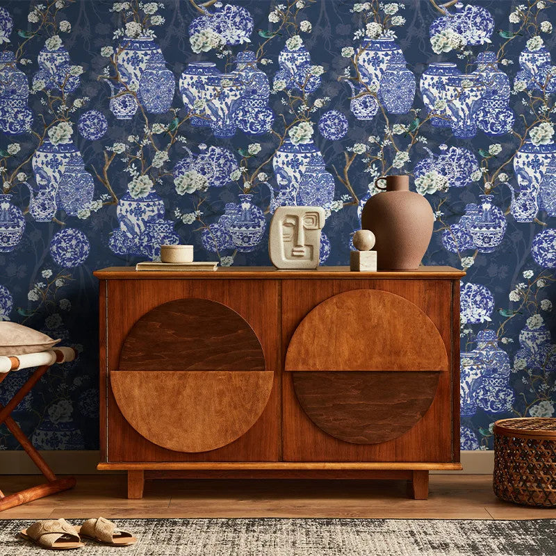 Hydrangea and Ginger Tea Party Blue Wallpaper Vladila
