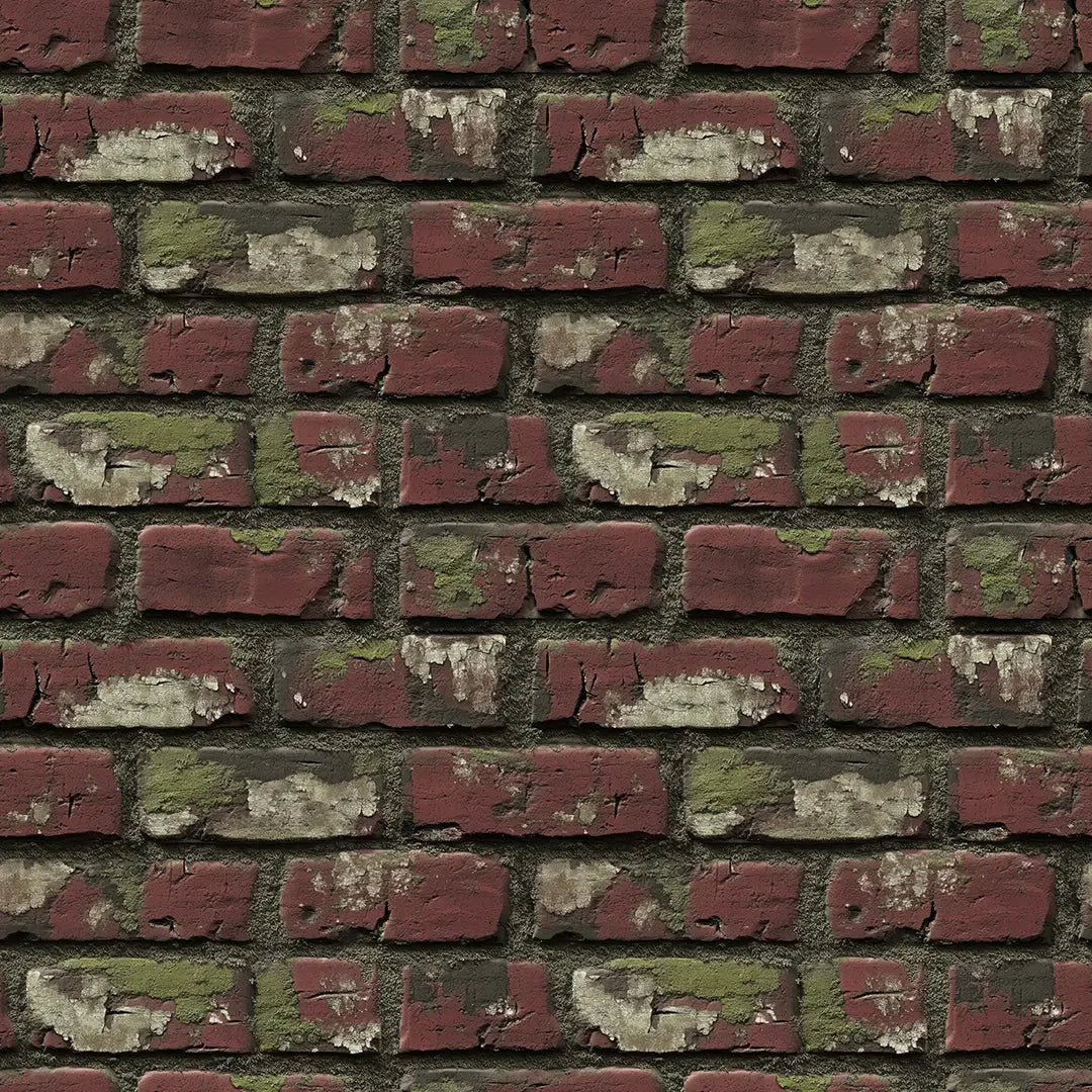 Vintage Crimson Moss Brick Wall - WallCreatives