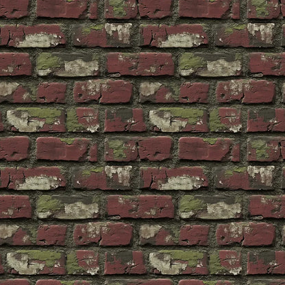Vintage Crimson Moss Brick Wall - WallCreatives