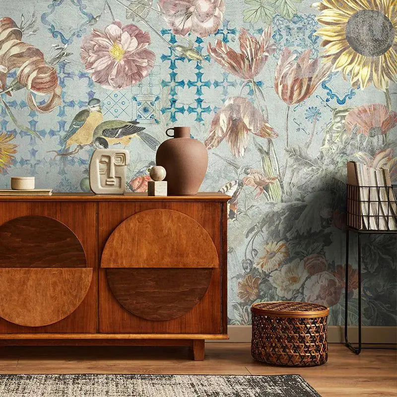 Ceramic Flowers (Blue) Wallpaper Vladila