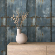 Weathered Blue Steel Panels - WallCreatives