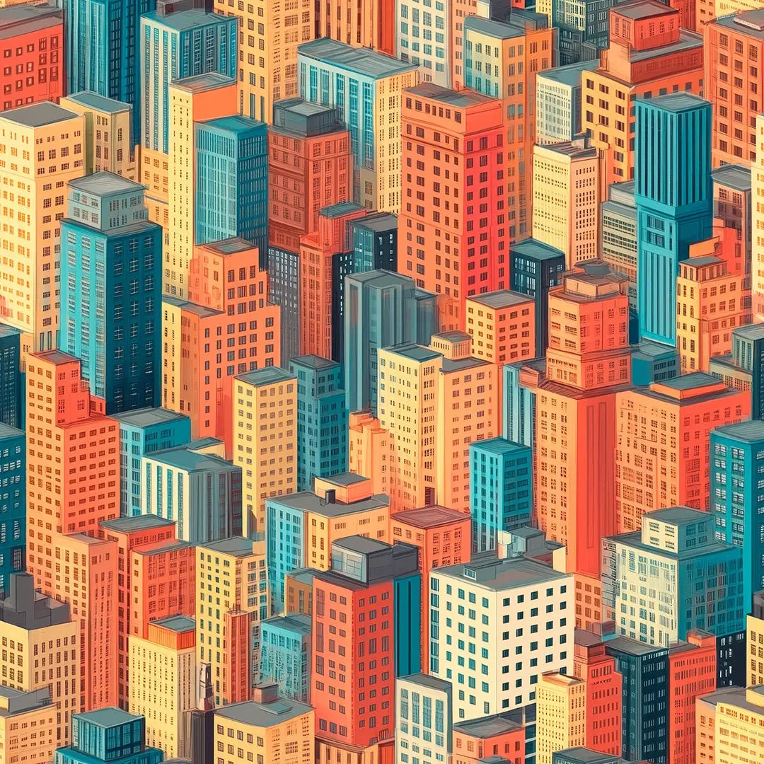 Urban Horizon in Teal & Terracotta - WallCreatives