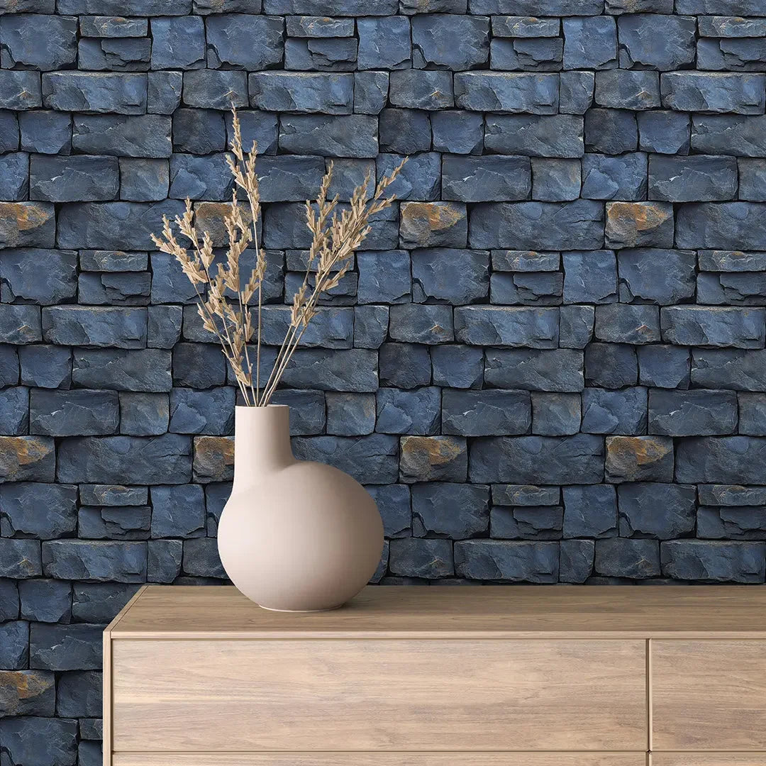 cobalt slate ledge stone wall - wallcreatives