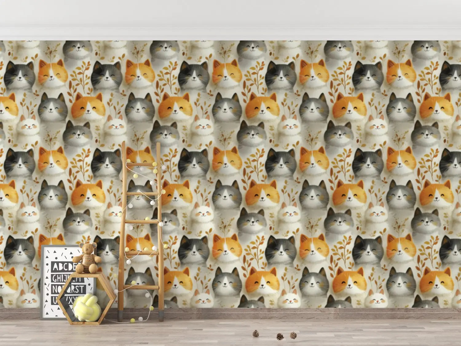 Whispering Whiskers & Leaves Wallpaper WallCreatives