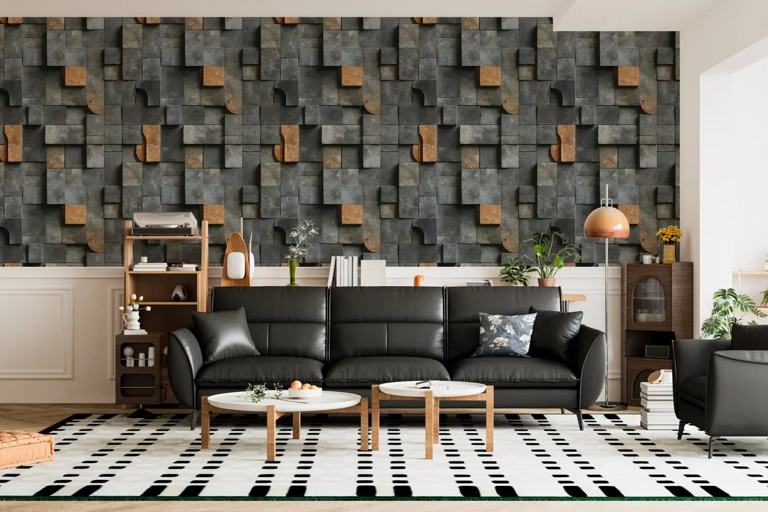Urban Slate & Copper Geo-Block WallCreatives