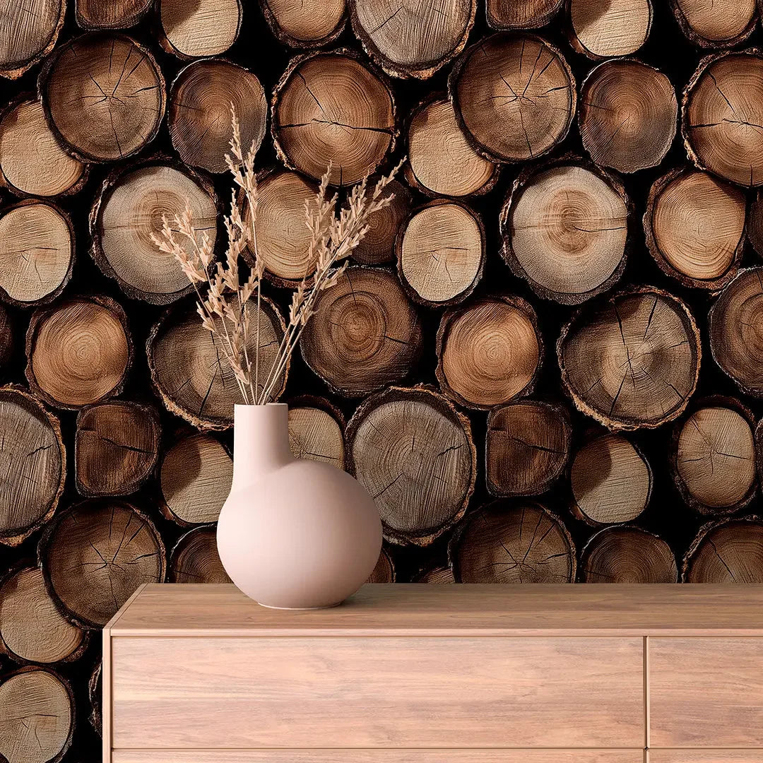 Rustic Fireside Log Stack - WallCreatives
