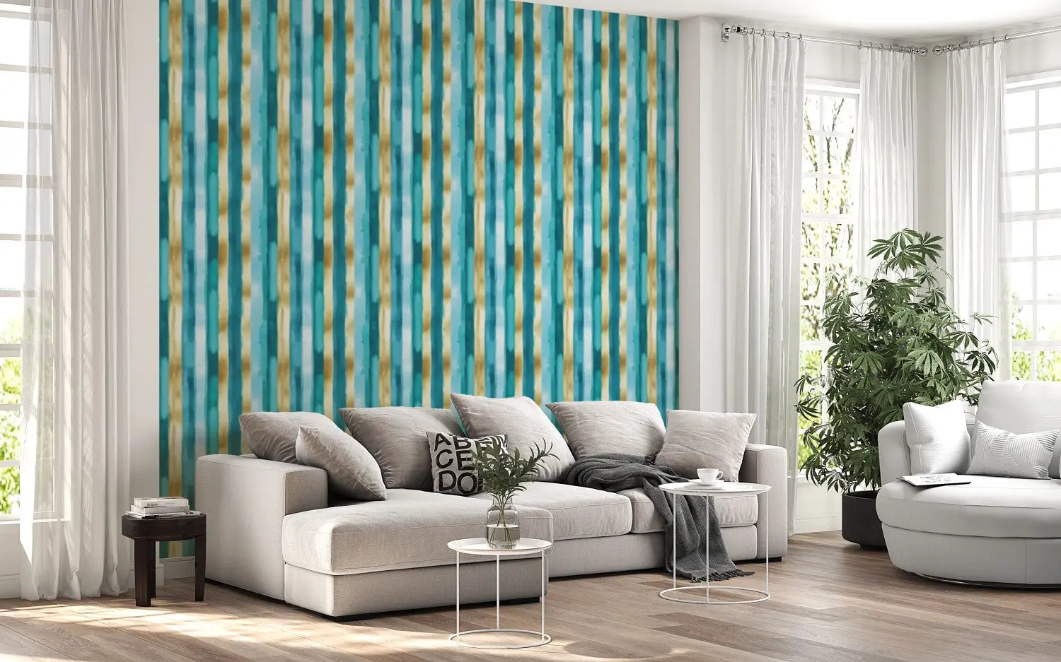 Teal Tides and Golden Sands WallCreatives