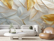 Ethereal Gold Plume Wallpaper - WallCreatives