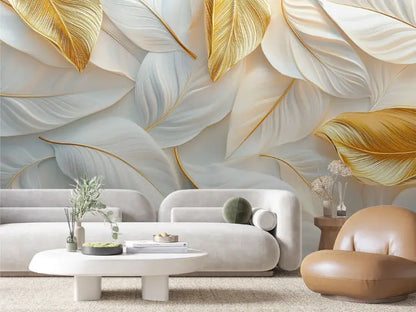 Ethereal Gold Plume Wallpaper - WallCreatives