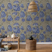 Hydrangea and Ginger Tea Party Cream Wallpaper Vladila
