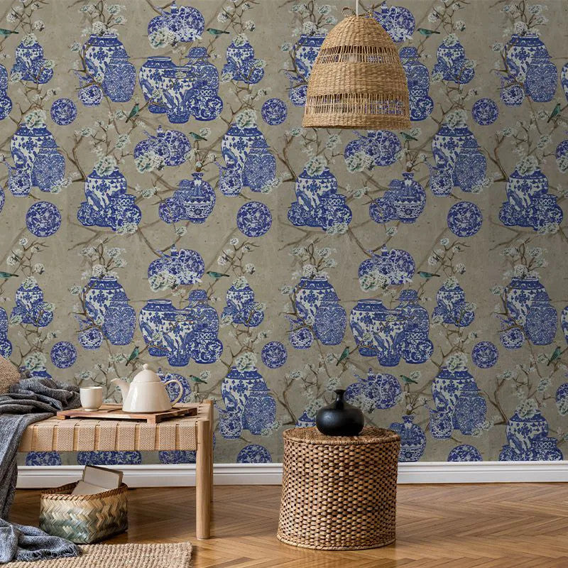 Hydrangea and Ginger Tea Party Cream Wallpaper Vladila