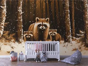 First Snowfall Raccoon Family - WallCreatives