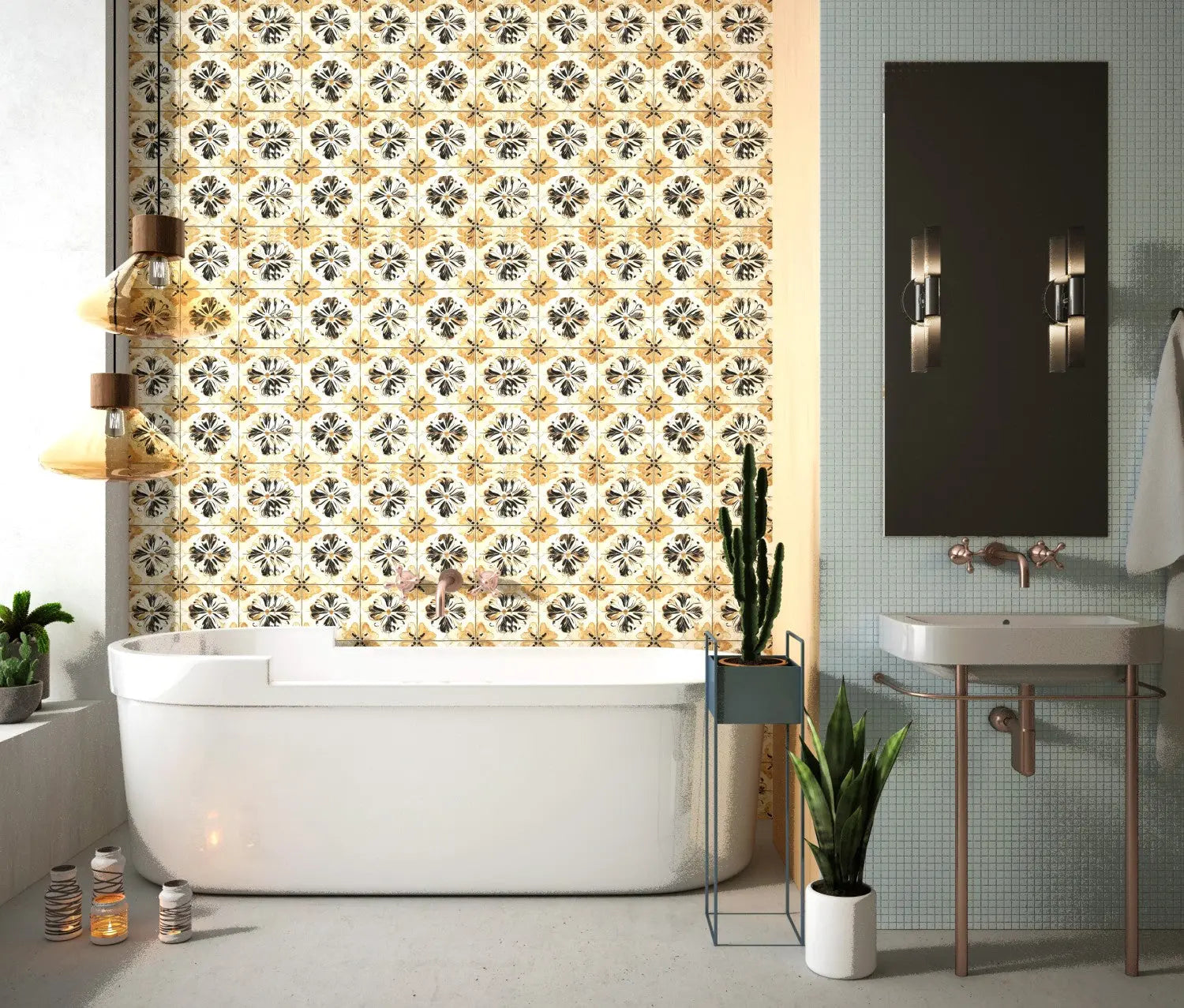 Tuscan Sepia Bloom Tile WallCreatives