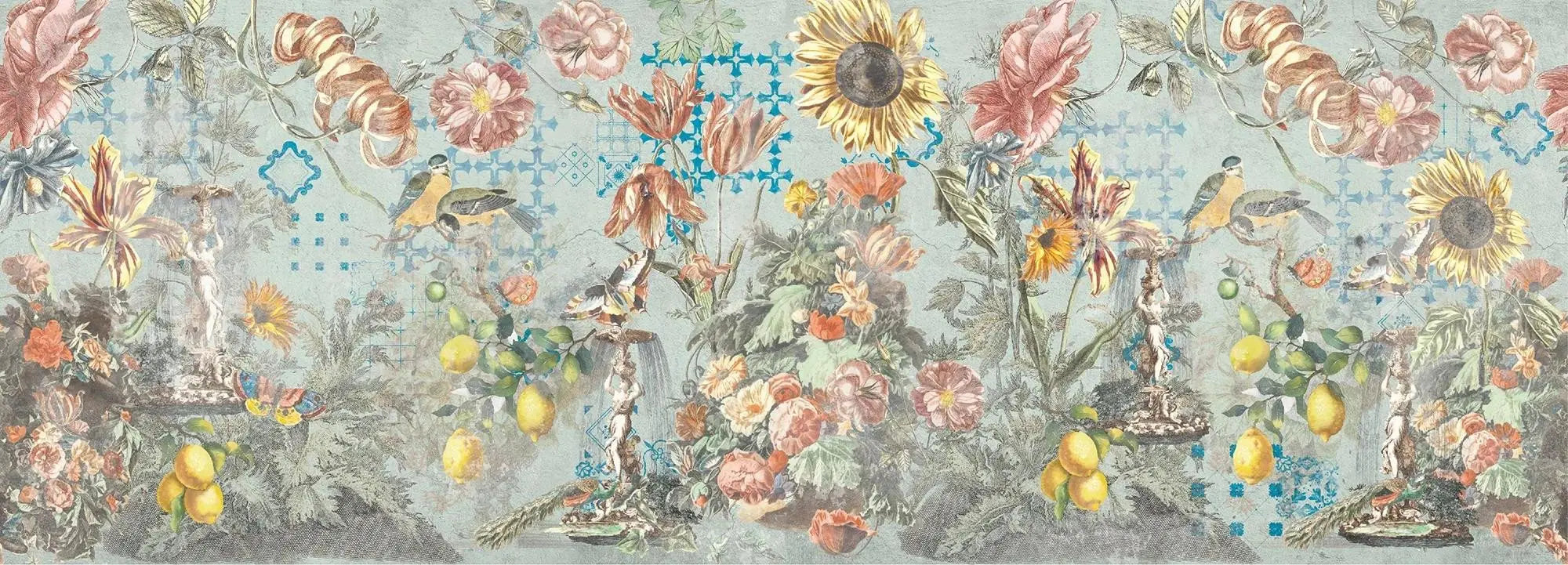 Ceramic Flowers (Blue) Wallpaper Vladila