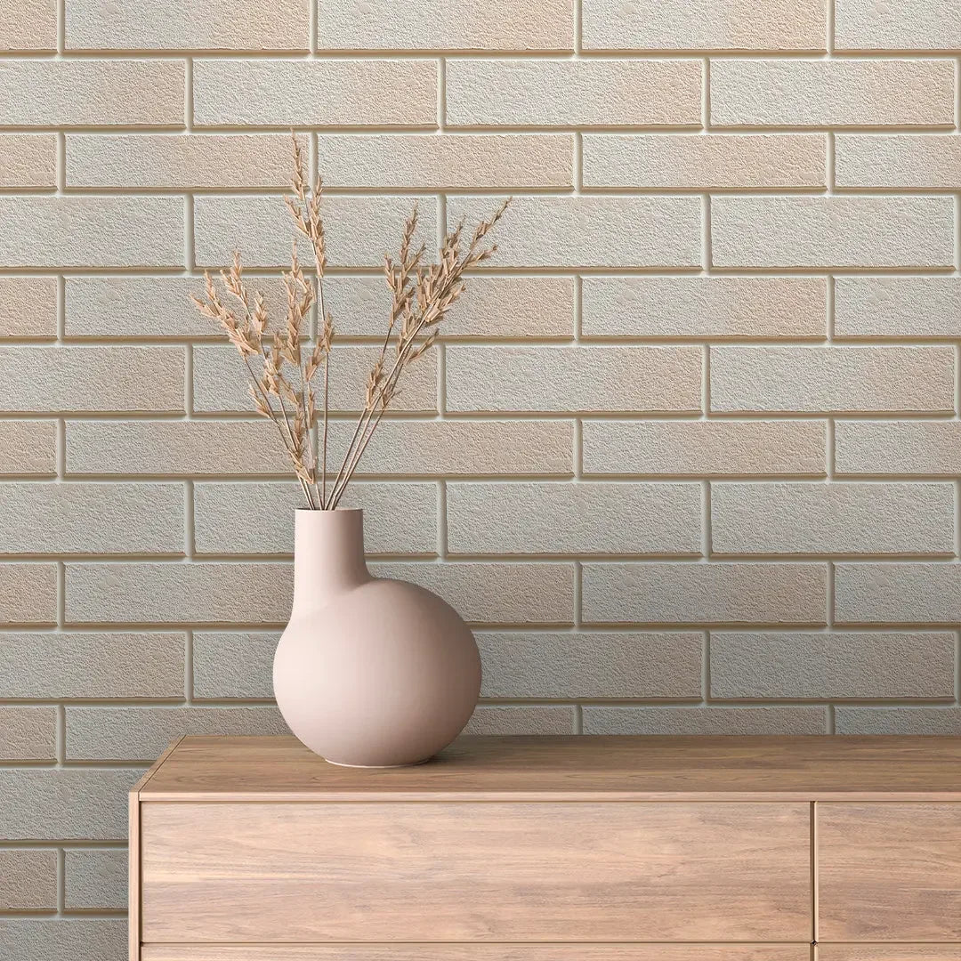 Stonewashed Ivory Brick Wallpaper - WallCreatives
